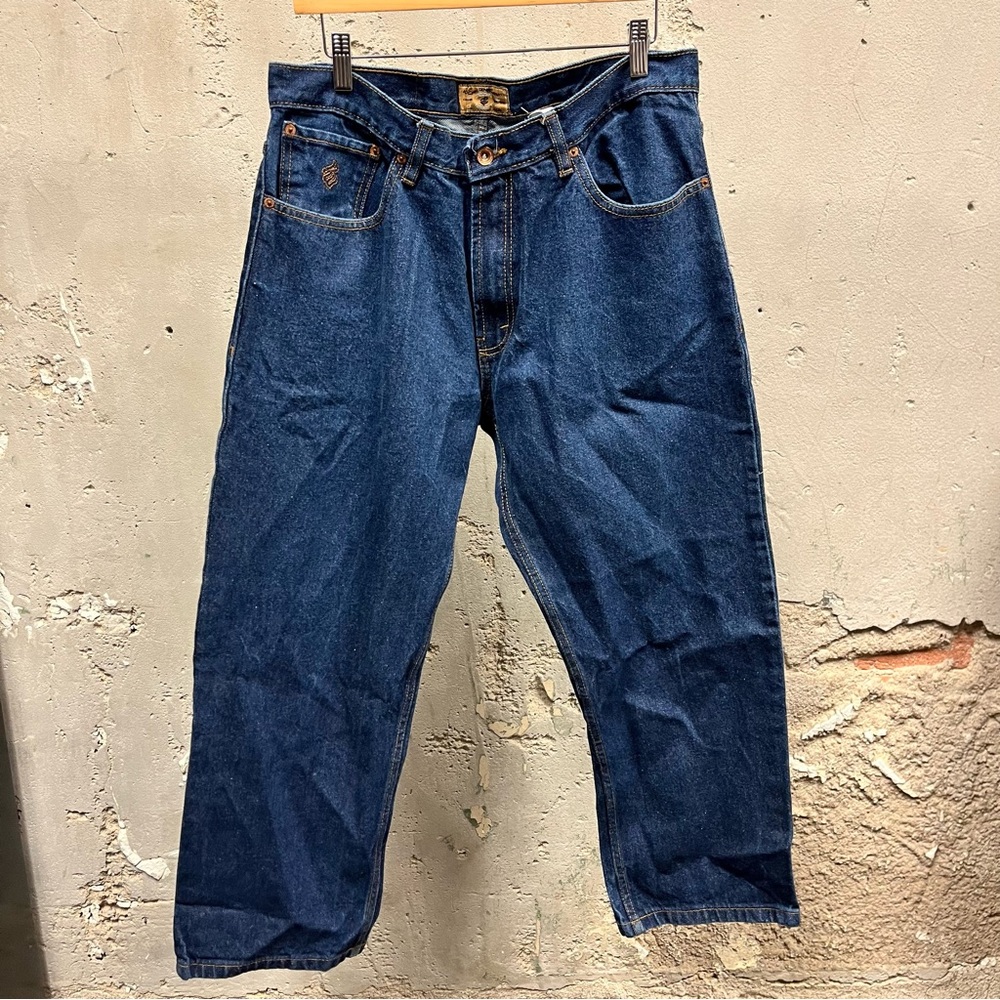 Rocawear Vintage Y2K Dark Wash Denim Relaxed Fit Baggy Jeans 36x30 Skater Grunge